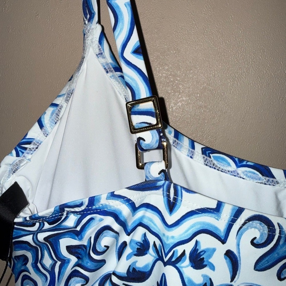 La Blanca Blue White Tile Print One Piece Swimsuit Size 16W LB5RN24MW-BLU NEW - Picture 6 of 8